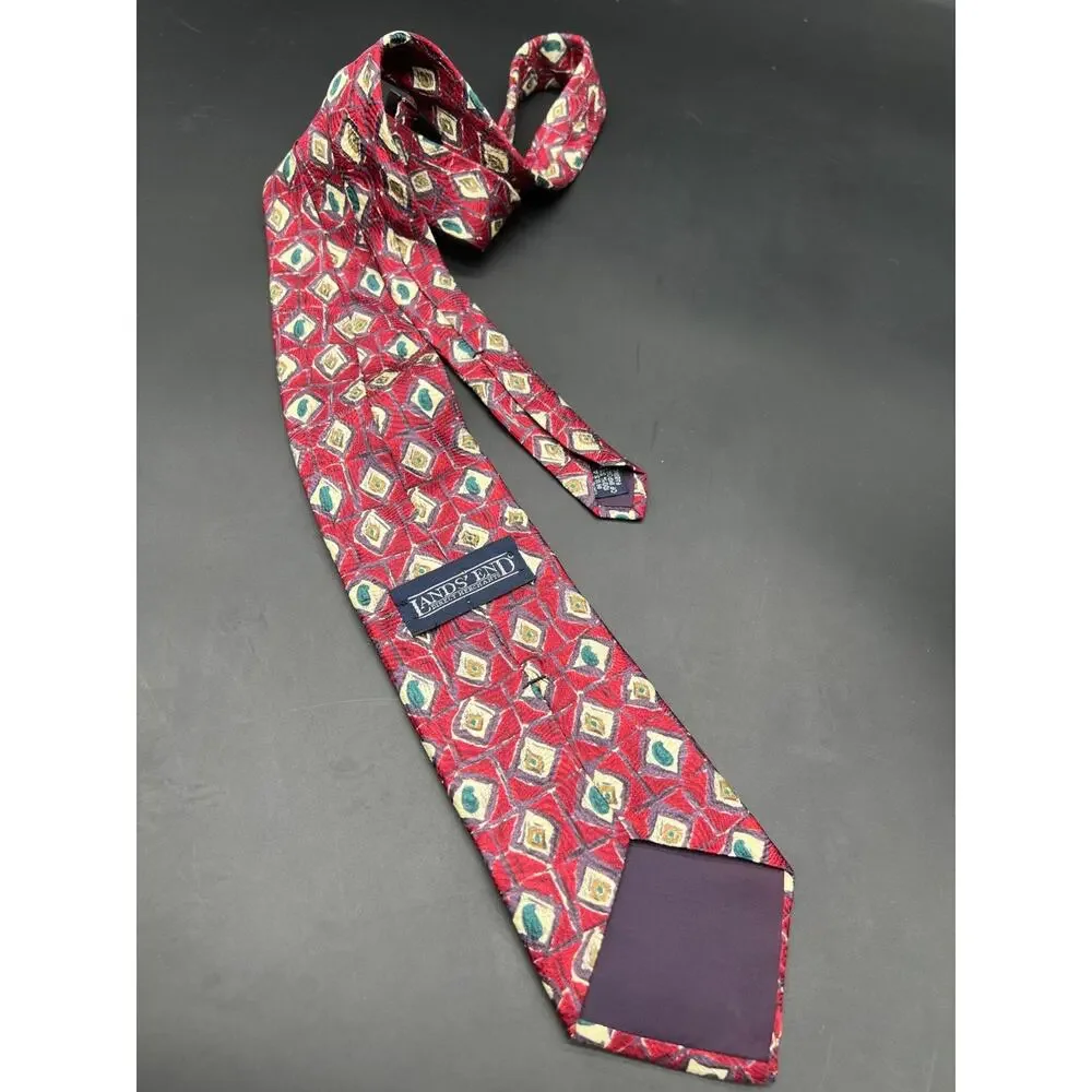 Vintage Lands' End Silk‎ Tie Geometric Abstract #433